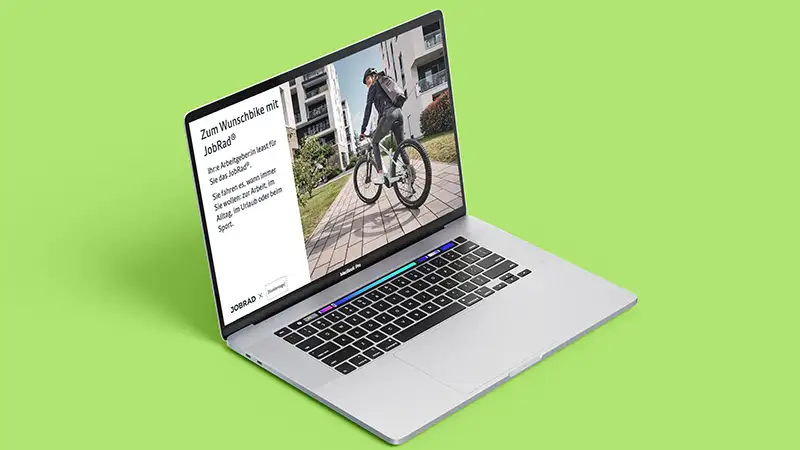 Die Präsentation zu JobRad läuft auf einem Notebook Die Präsentation zu JobRad läuft auf einem Notebook