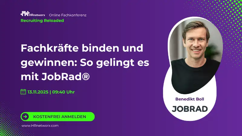 Teaserbild Web-Seminar: Recruiting Reloaded von JobRad® bei hrnetworx im November 2025 Teaserbild Web-Seminar: Recruiting Reloaded von JobRad® bei hrnetworx im November 2025