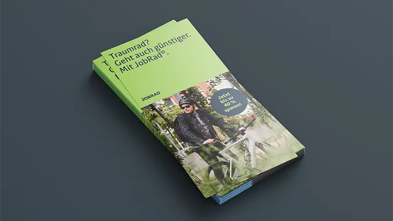 Ein Stapel mit Flyern für die JobRad-Berechtigten. Ein Stapel mit Flyern für die JobRad-Berechtigten.