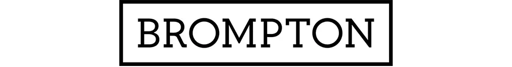 Das Logo von Brompton. Schwarzer Schriftzug "Brompton" auf weißem Grund.
