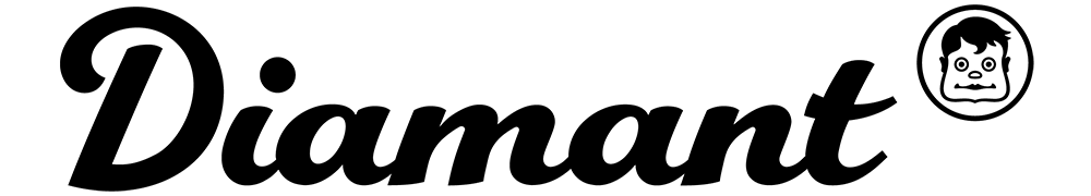 Das Logo von Diamant. Schwarzer Schreibschrift "Diamant" auf weißem Grund.