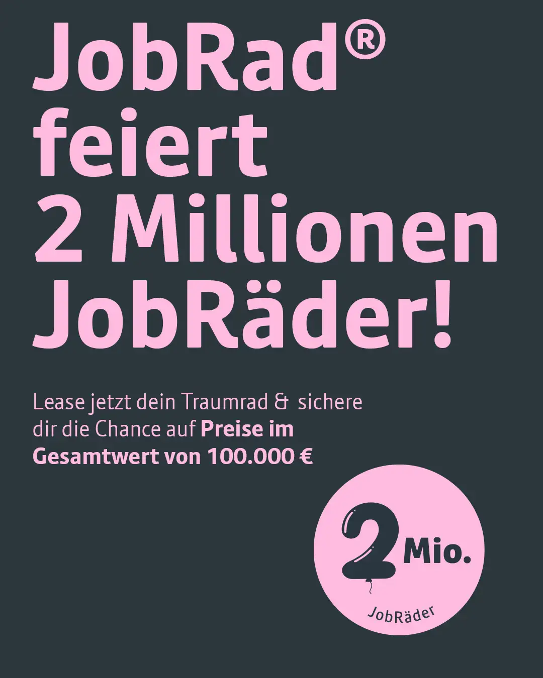 sharepic zu 2 Millionen JobRädern mit Text sharepic zu 2 Millionen JobRädern mit Text