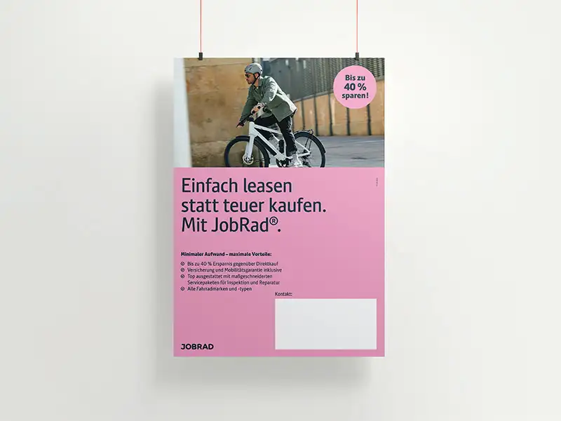 Das Poster "einfach leasen statt teuer kaufen" hängt an der Wand. Das Poster "einfach leasen statt teuer kaufen" hängt an der Wand.