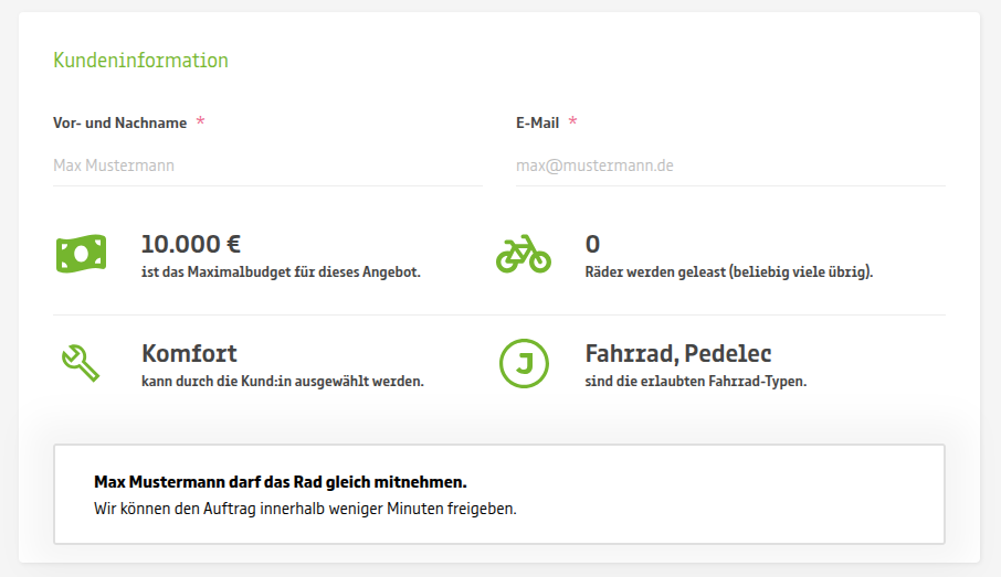 der Screenshot aus dem Portal zeigt bei den Leasing-Quickfacts die Meldung, dass Kund:in den neuen Freigabe-Prozess hat